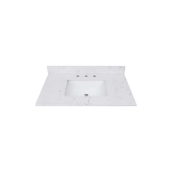Home Decorators Collection 37 in. W x 22 in D Engineered Stone White Rectangular Single Sink Vanity Top in White