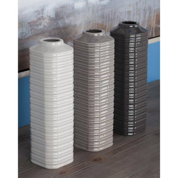 Litton Lane 13 in. Ceramic Decorative Vases in Gray, White and Black (Set of 3)