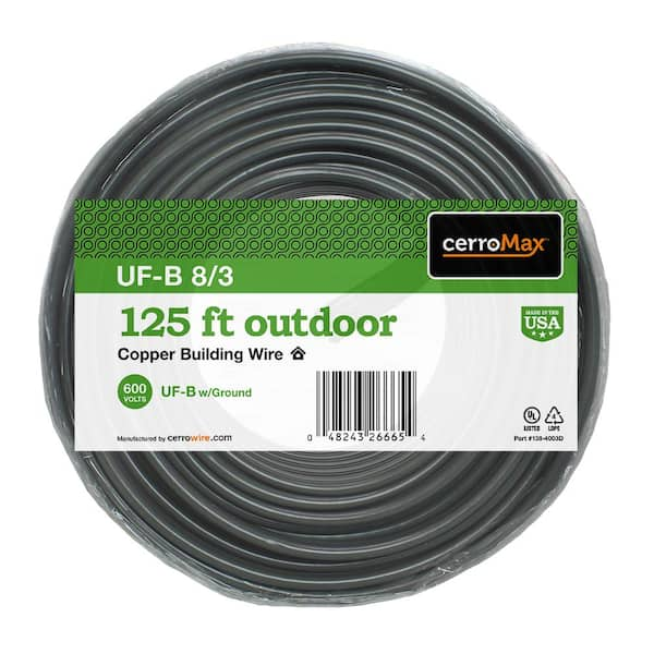 125 ft. 8/3 Gray Stranded CerroMax Copper UF-B Cable with Ground Wire  138-4003D - The Home Depot