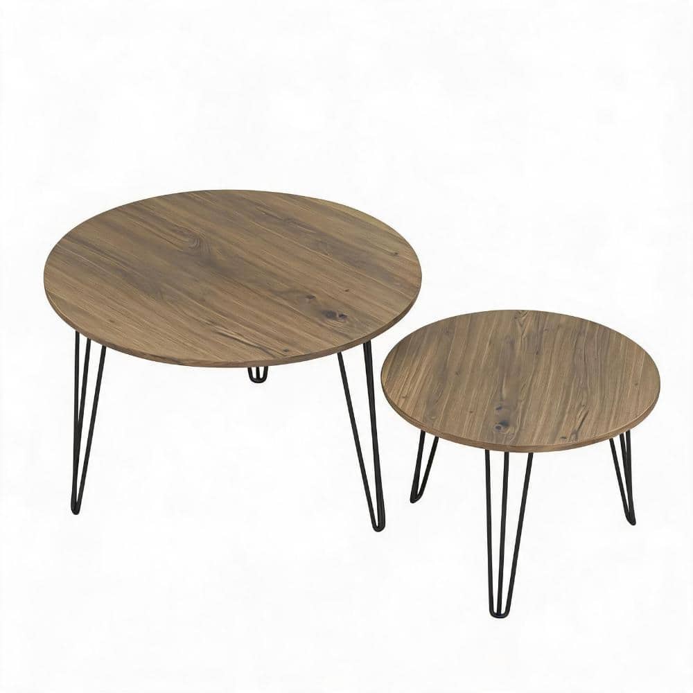 Round 27.56 in. Nesting Coffee Table Set of 2 Rustic Brown Wood and Metal durable construction price history on PriceWatchPro
