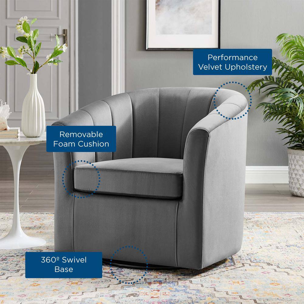 Luxurious Light Gray Velvet Swivel Barrel Accent Chair