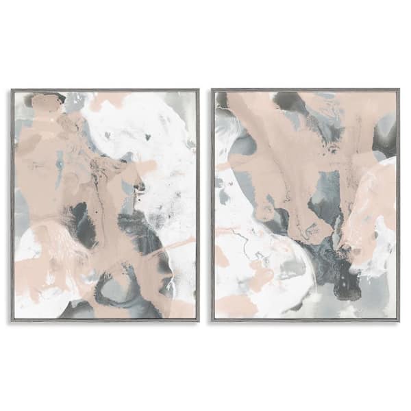 Stupell Industries Beige and Gray Splashes by June Erica Vess 2 Pieces Gray Framed Abstract Giclee Art Print 20 in. x 16 in.