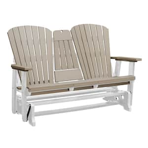 Adirondack Series 60 in. 2-Person White Frame High Density Plastic Outdoor Glider with Weatherwood Seats and Backs
