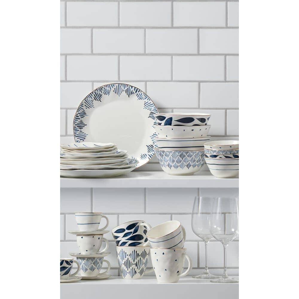 Blue and White Hand-Painted Porcelain Dessert Plates Set