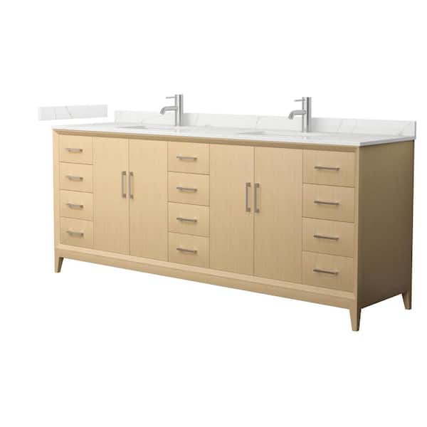 Wyndham Collection Janna 84 in. Double Freestanding White Oak Bath Vanity with Giotto Quartz Top (Assembled)