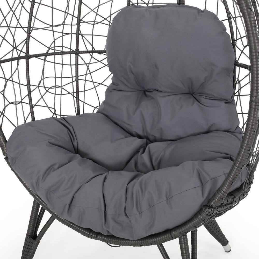 Gray Metal Oval Egg Chair with Dark Gray Cushions