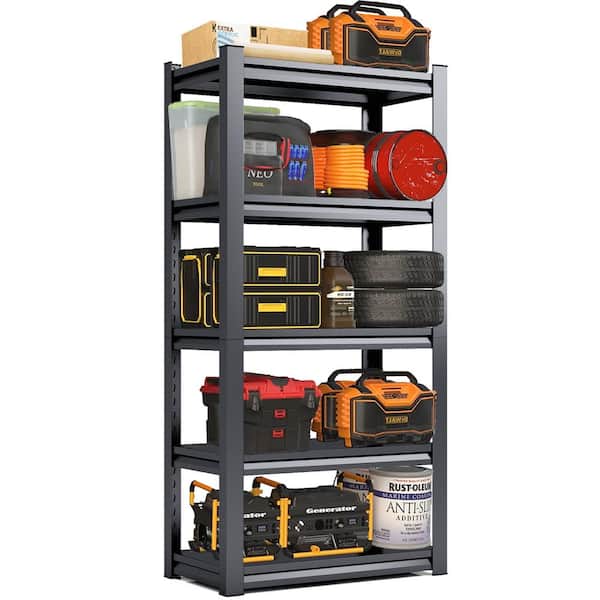 5-Tiers Steel Heavy Duty Adjustable Boltless Design Shelving Unit in Black (31.5 in. W x 63 in. H x 15.7 in. D)