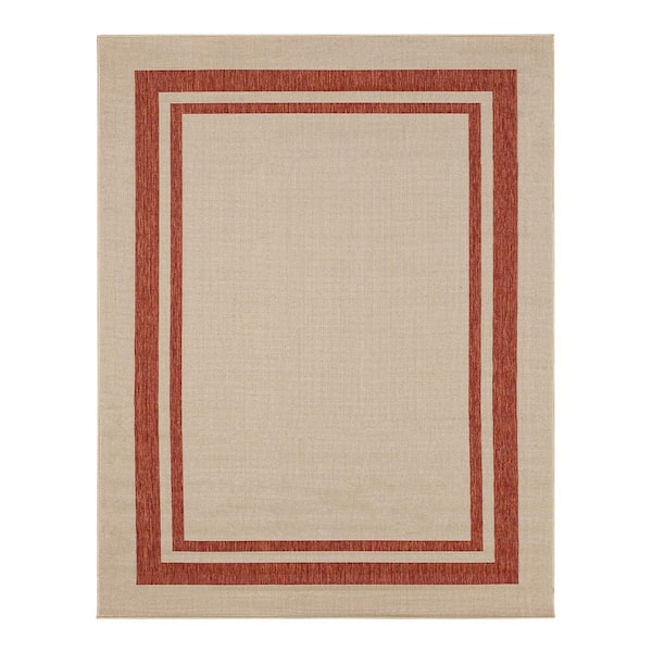 Hampton Bay Flatweave Chili Double Border 8 ft. x 10 ft. Indoor/Outdoor Area Rug