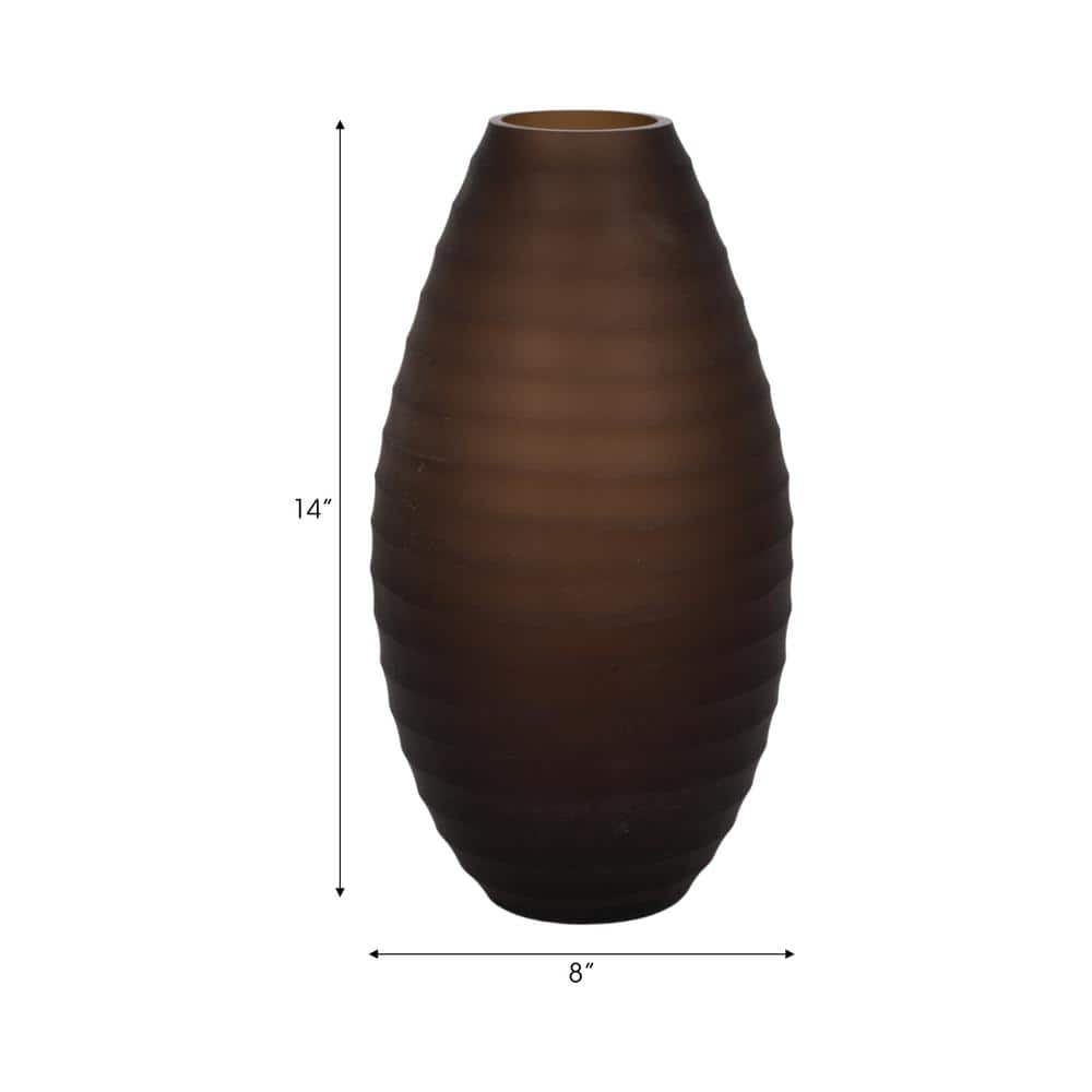 Champagne Ridged Glass Urn Vase, 14" Tall