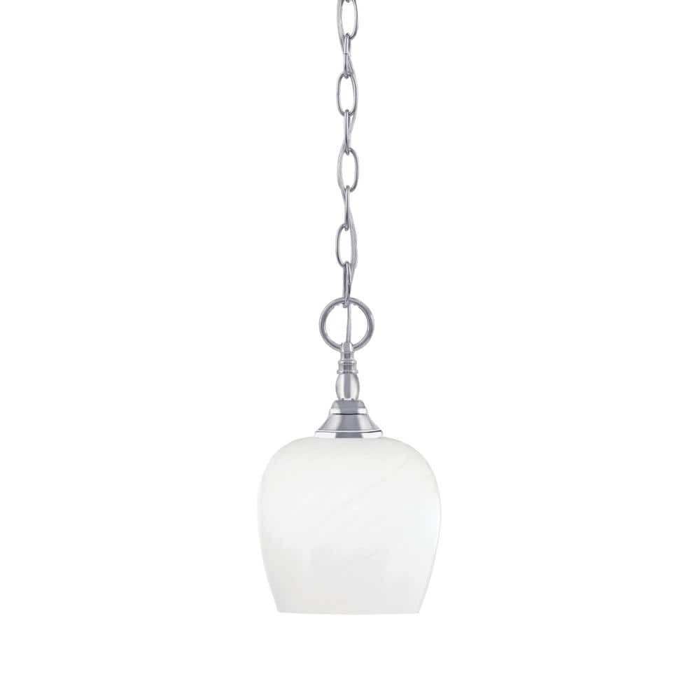Elva 100-Watt 1-Light Chrome Shaded Pendant Light with 6 in. White Marble G