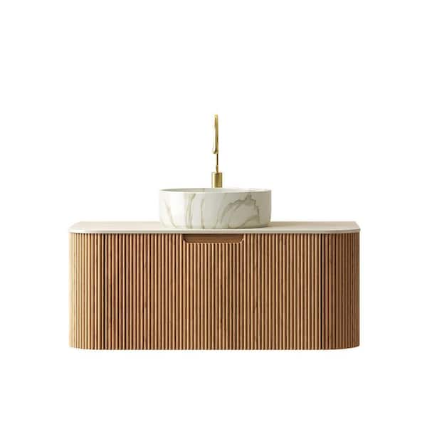 TCYO 36 in. Wall-Mounted Natural Wood Bath Vanity with Beige