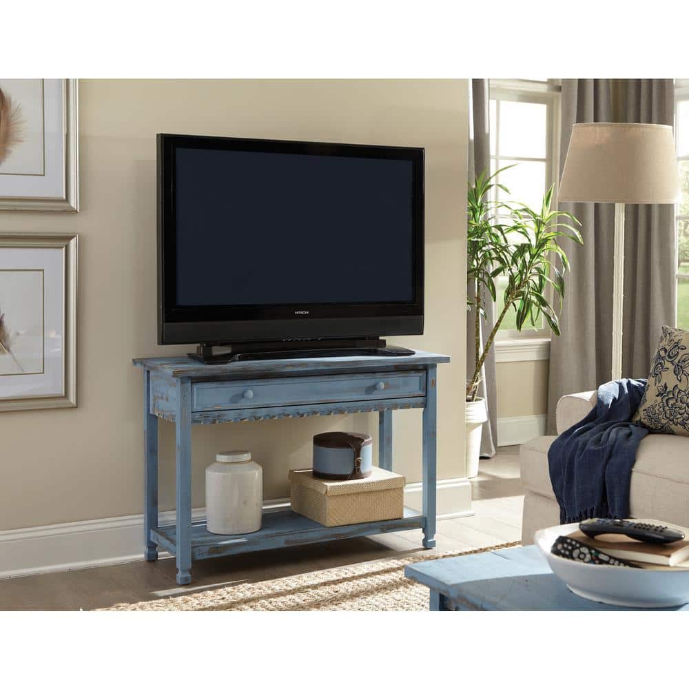 Country Cottage Antique Blue Media Console with Storage Shelf