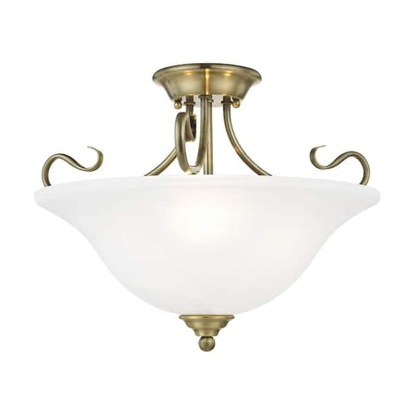 Livex Lighting Coronado 3 Light Antique Brass Semi Flush Mount