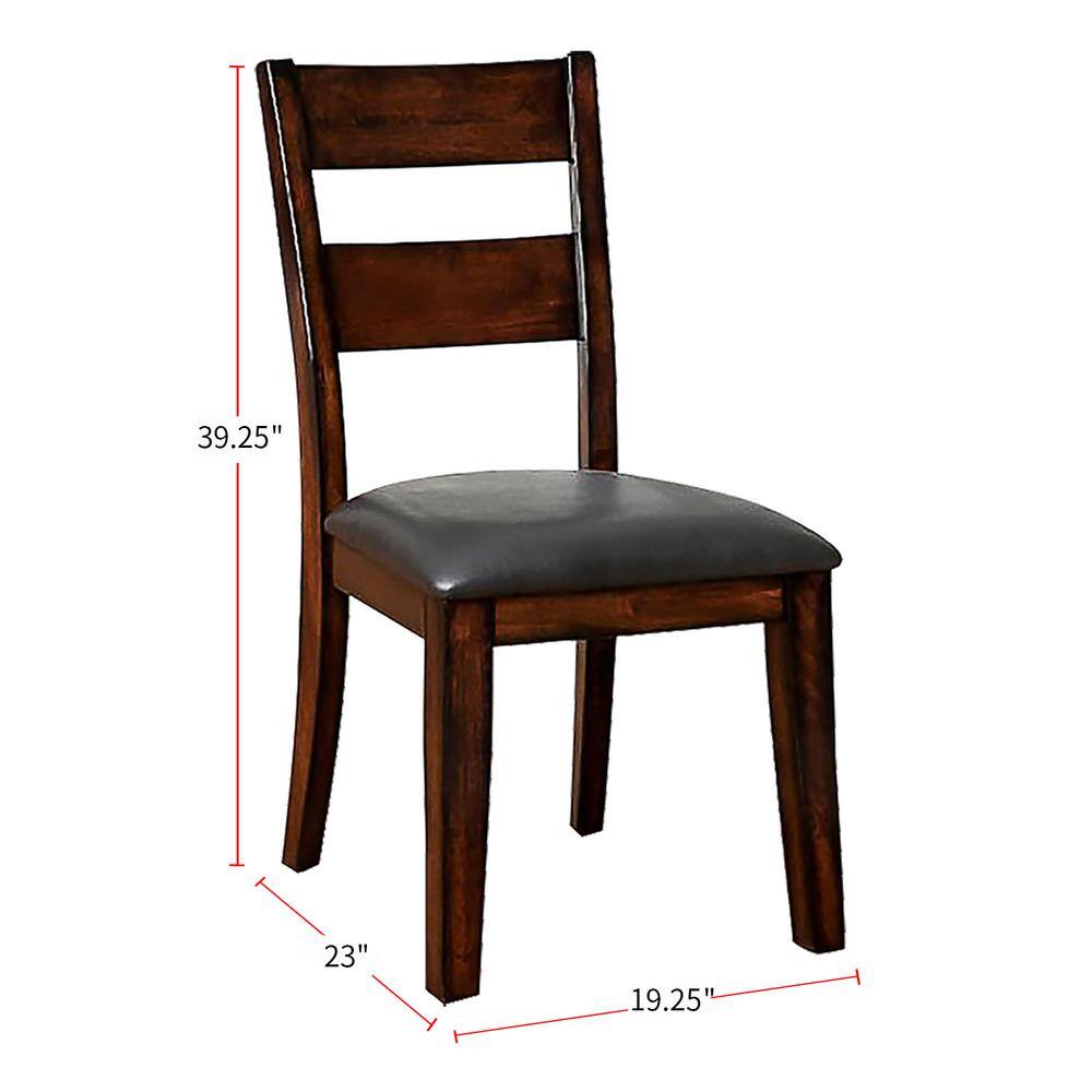 Dark Cherry Faux Leather Upholstered Wooden Side Chairs, Set of 2