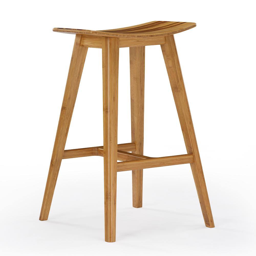 Caramelized Bamboo Saddle Counter Stool with Exotic Tiger Inlay