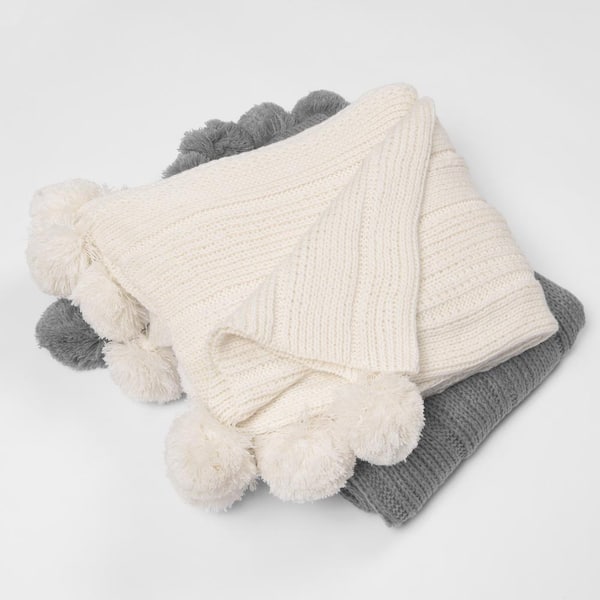 Grey throw blanket with best sale pom poms