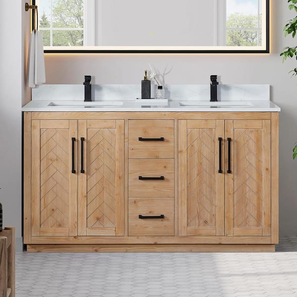 Altair Anais 60 in. W x 22 in. D x 33 in. H Double Sink Freestanding Bath Vanity in Brown with White Engineered Stone Top