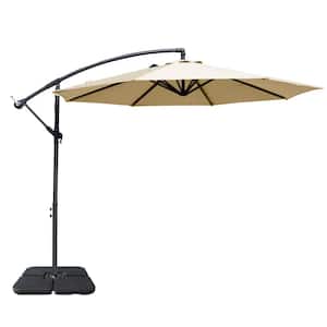 10 ft. Outdoor Patio Umbrella with Base Offset Cantilever Hanging Market Style Beige
