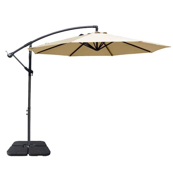 KOZYARD 10 ft. Outdoor Patio Umbrella with Base Offset Cantilever Hanging Market Style Beige