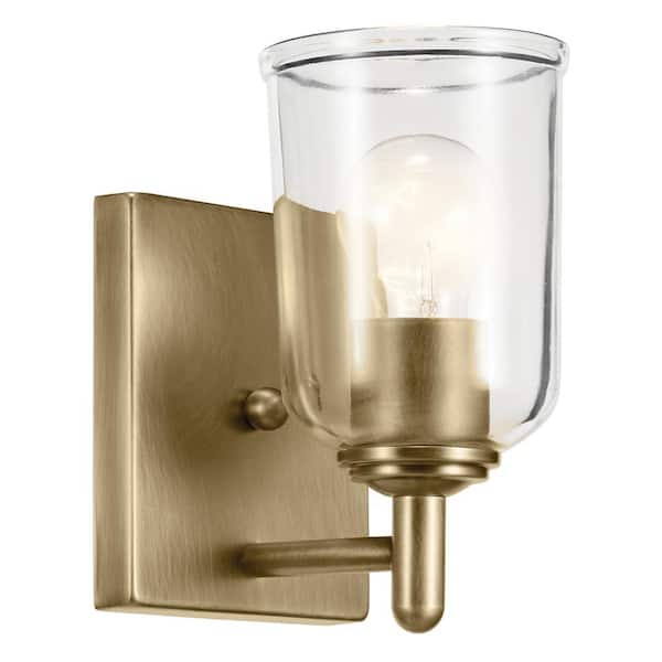 KICHLER Shailene 1-Light Natural Brass Bathroom Indoor Wall Sconce Light with Clear Glass Shade