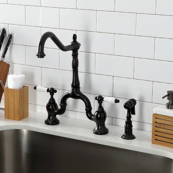Elements of Design English Country Oil-Rubbed Bronze 2-Handle Deck-Mount Bridge Handle Kitchen Faucet Elements of Design English Country Oil-Rubbed Bronze 2-Handle Deck-Mount Bridge Handle Kitchen Faucet