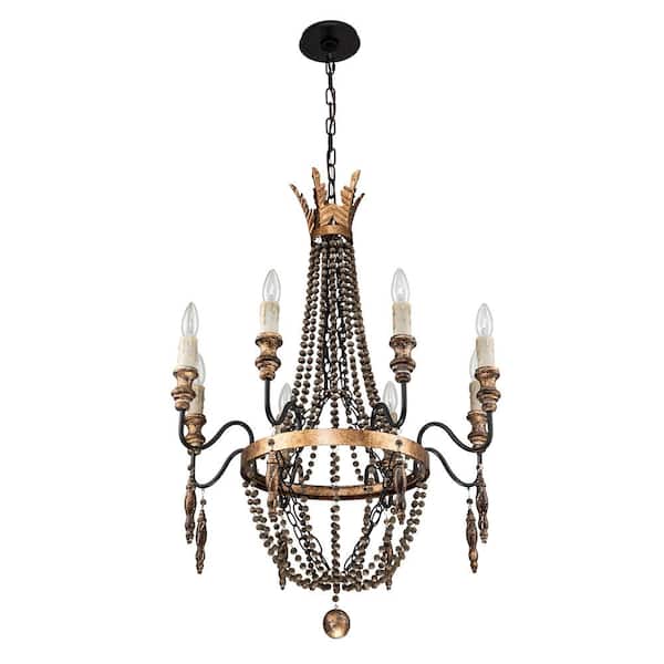 8-Light Black Modern Farmhouse Candle Style Empire Beaded Chandelier for Dining Room with No Bulbs Included