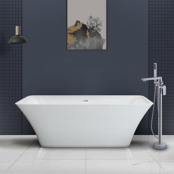 Satico 67 in. Contemporary Design Acrylic Soaking SPA Flatbottom Freestanding Non-Whirlpool Bathtub in White