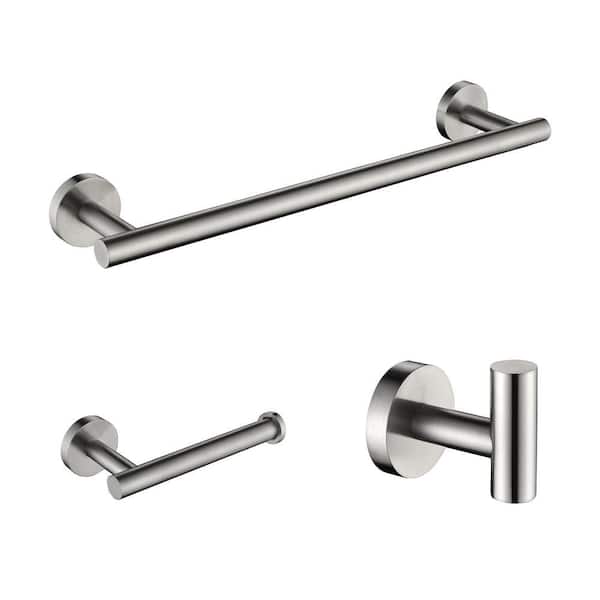 3-Piece Silver Stainless Steel Bathroom Towel Rack Set Wall Mount