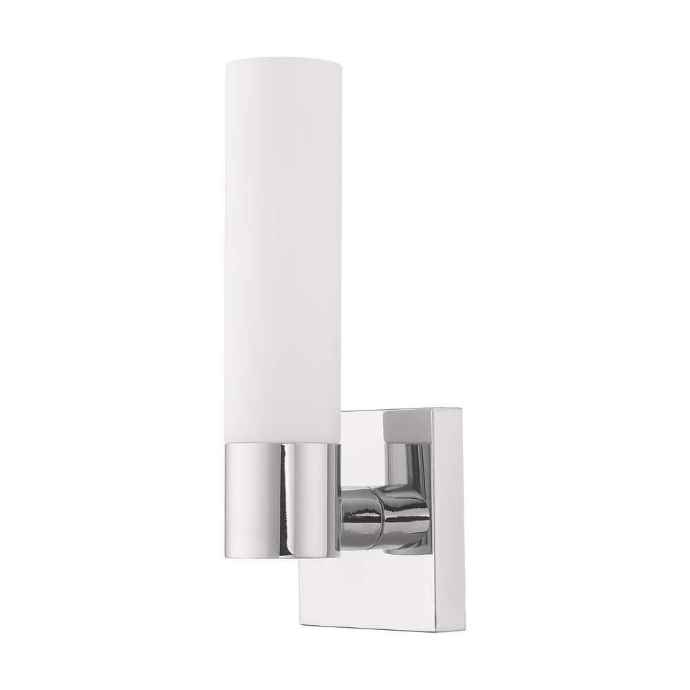 Aero Contemporary Chrome 1-Light Wall Sconce with Etched Opal Glass