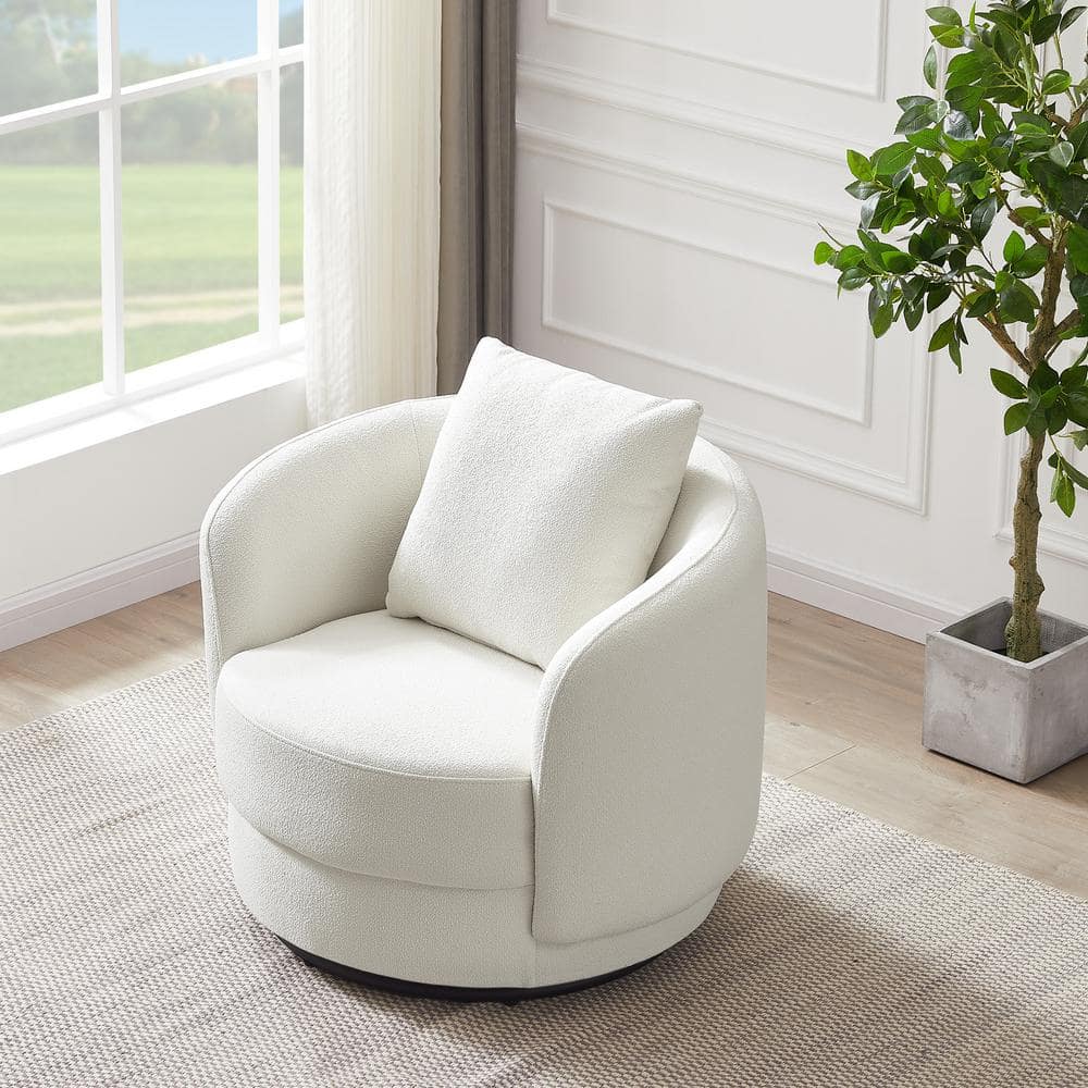 Cream Microfiber Barrel Accent Chair with Wood Frame