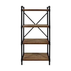Greenwood 55.50 in. Antique Brown Wood 4-Shelf Etagere Bookcase