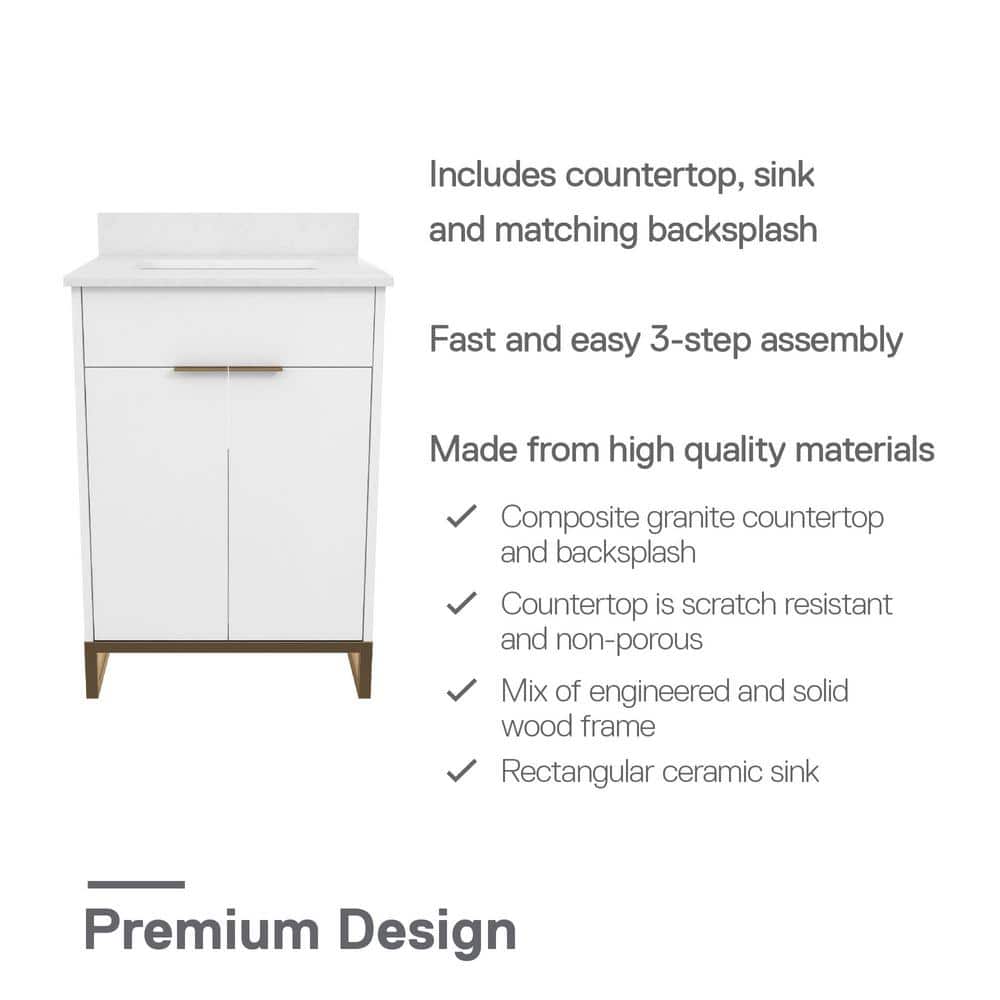 Leona 24" White and Gold Freestanding Bathroom Vanity