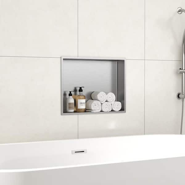 18 in. W x 3.94 in. H x 14 in. D Stainless Steel Shower Niche Set of 1 Piece in Brushed