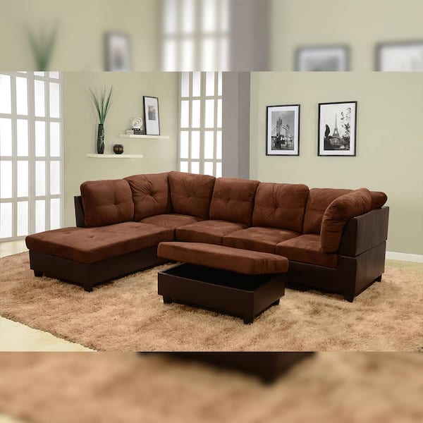 Left Facing Chaise Sectional Sofa, Microfiber And Leather Sectional