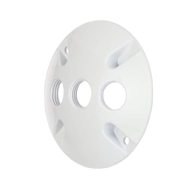 Commercial Electric - 4 in. Round Metallic Weatherproof Cover with (3) 1/2 in. Holes, White