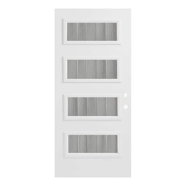 32 in. x 80 in. Lorraine Flutelite 4 Lite Painted White Left-Hand Inswing Steel Prehung Front Door