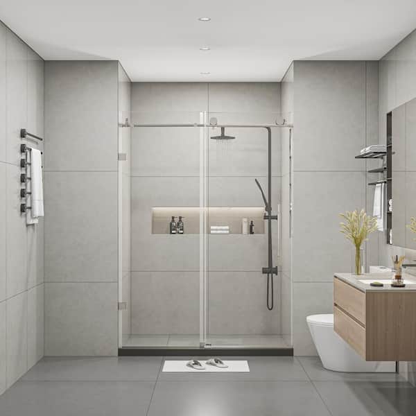 Moray 60 in. W x 76 in. H Sliding Frameless Shower Door in Brushed Nickel