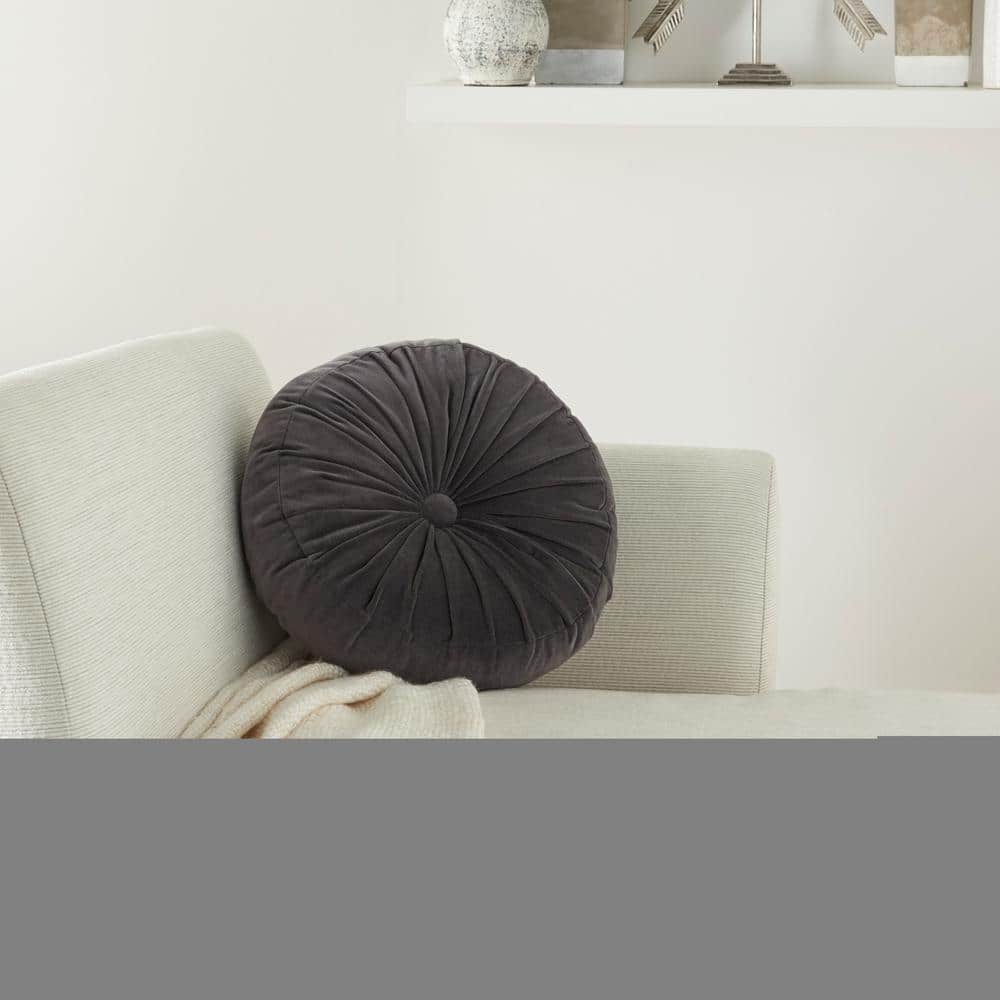 Charcoal Ruched Velvet Round Throw Pillow 16"
