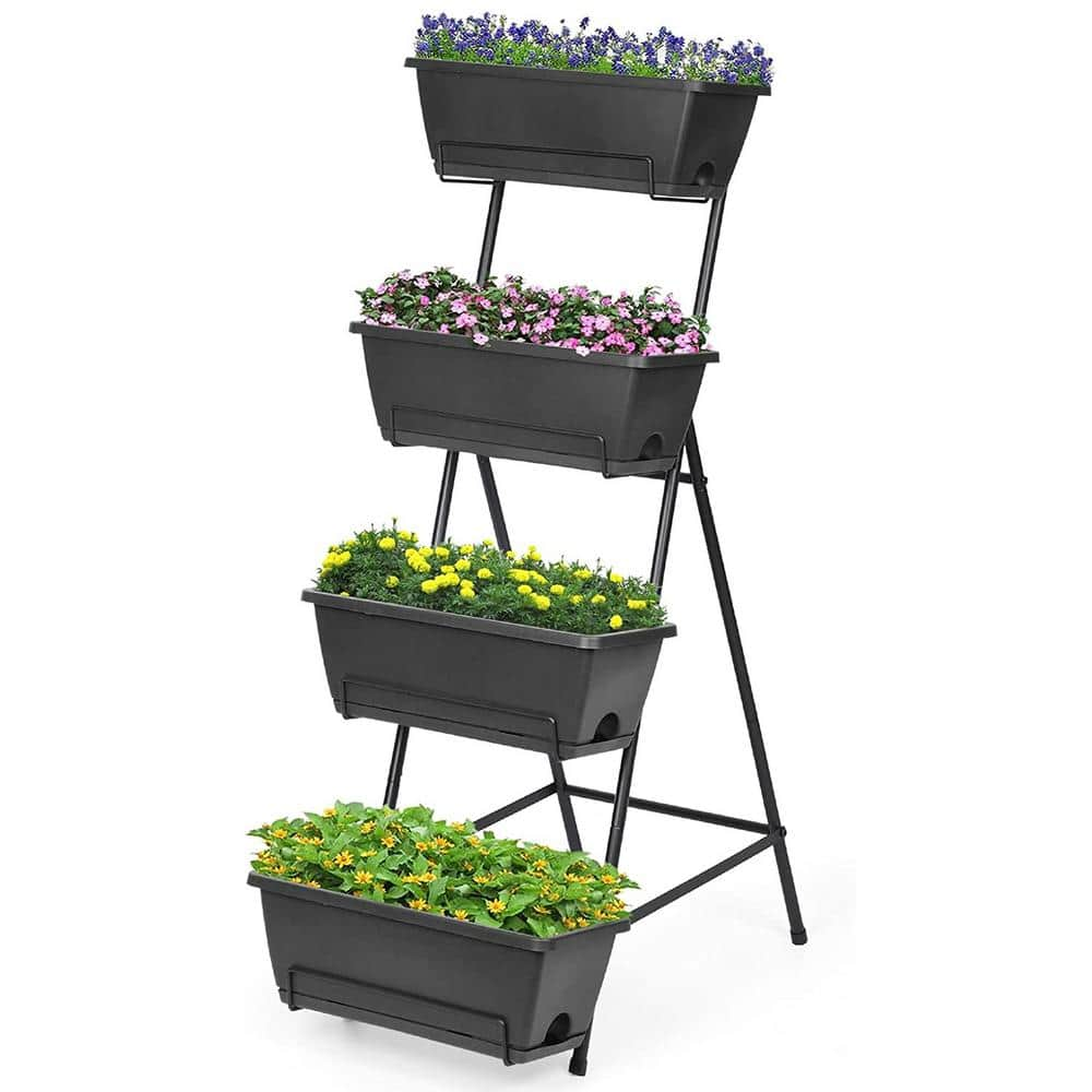 Oumilen 4-Tier Vertical Elevated Metal Garden Bed Planter, Black NX ...