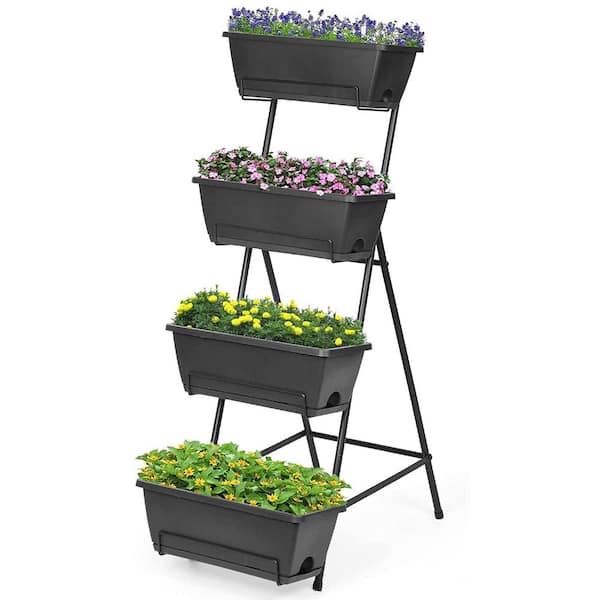 Oumilen 4-Tier Vertical Elevated Metal Garden Bed Planter, Black