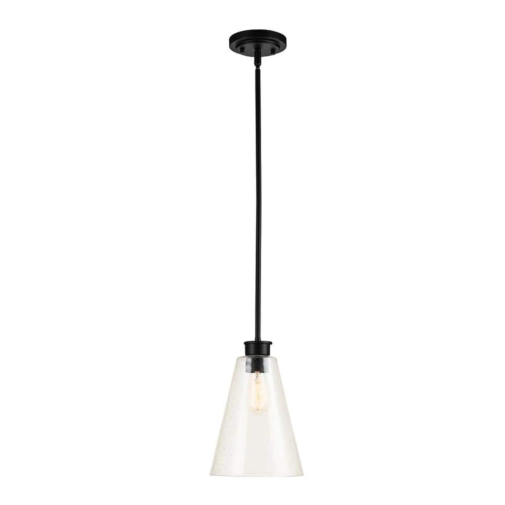 Gizele 1-Light Matte Black Pendant Light with Seeded Glass Shade, Vintage E