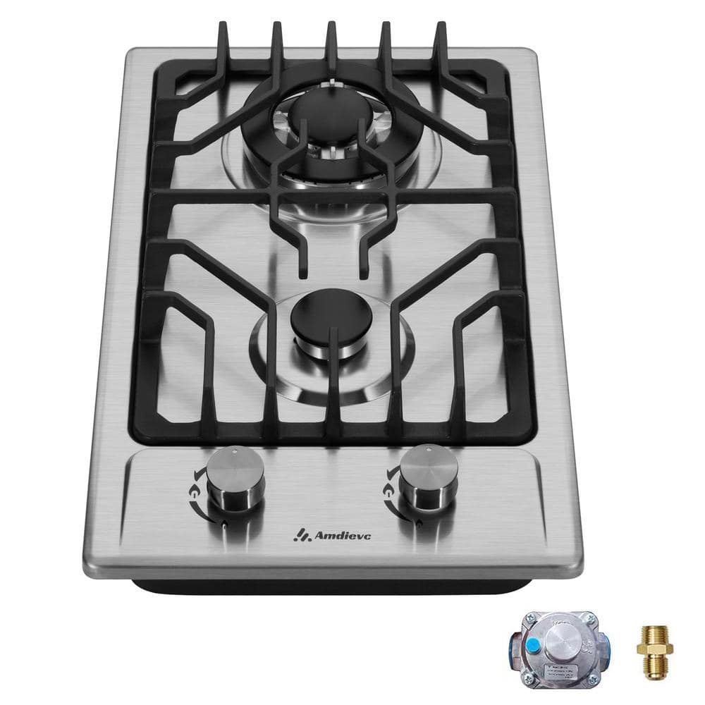 12 in. Gas Stove 2-Burners Recessed Gas Cooktop in Stainless Steel with Thermocouple Protection and LP Conversion Kit