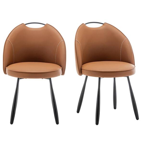 Art Leon BBAT Brown Faux Leather Dining Side Chairs with Metal Legs, Set of 2