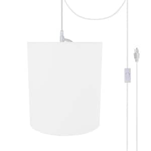1-Light White Plug-in Swag Pendant with White Hardback Drum Fabric Shade