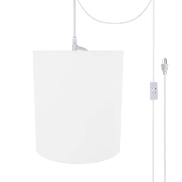 Aspen Creative Corporation 1-Light White Plug-in Swag Pendant with White Hardback Drum Fabric Shade