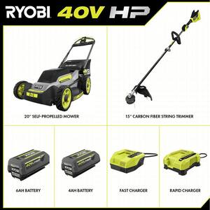40V HP Brushless 20 in. Cordless Battery Walk Behind Push Mower & String Trimmer W/(2) Batteries and Chargers