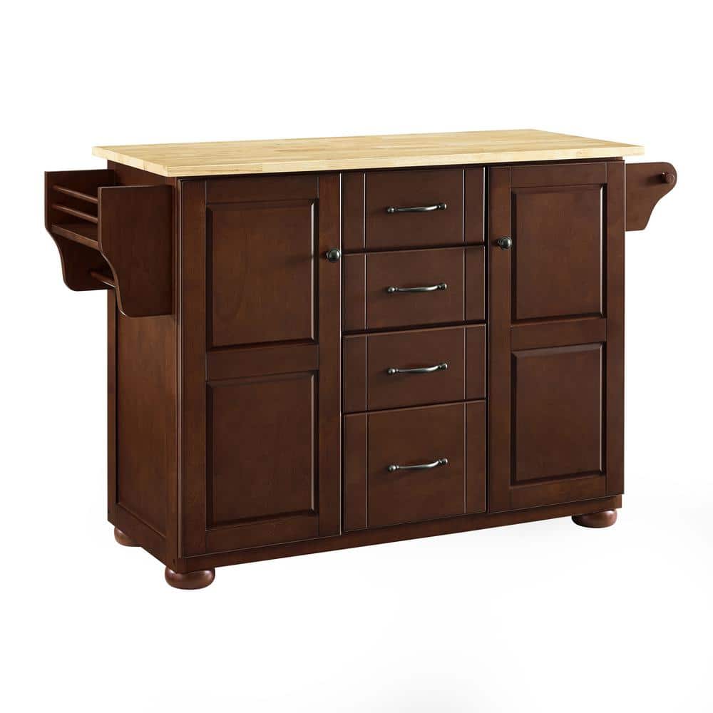 Eleanor 44" Mahogany Natural Wood Kitchen Cart with Spice Rack