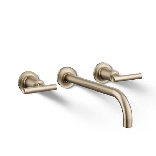 KOHLER Purist Widespread Double Handle Wall-Mount Bathroom Sink Faucet Trim Kit in Vibrant Brushed Bronze (Valve Not Included)