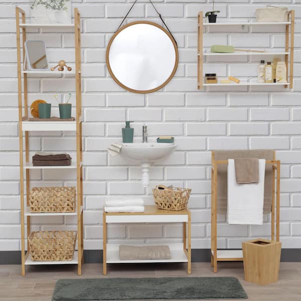 DECOMIL - 4 Tier Standing Bamboo Shelf | Freestanding Bathroom Shelf | Multifunctional Storage Rack