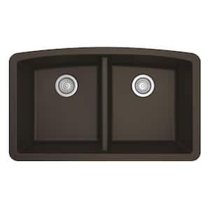 Undermount Quartz Composite 32 in. 50/50 Double Bowl Kitchen Sink in Brown